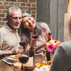 happy couple in restaurant