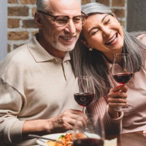 happy couple in restaurant