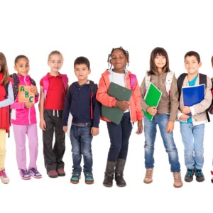 school kids with books
